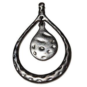 Vintage Silver Tone Teardrop Pendant Hammered Texture Jewelry Making Necklace